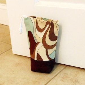 Unfilled doorstop, earthtone fabric door wedge, mint green & brown, modern country home