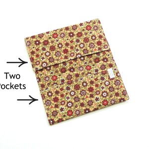 Checkbook cover with two pockets, floral cotton fabric image 2