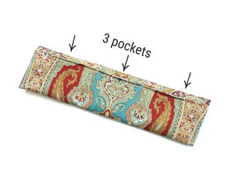 Three pocket purse organizer insert, paisley linen