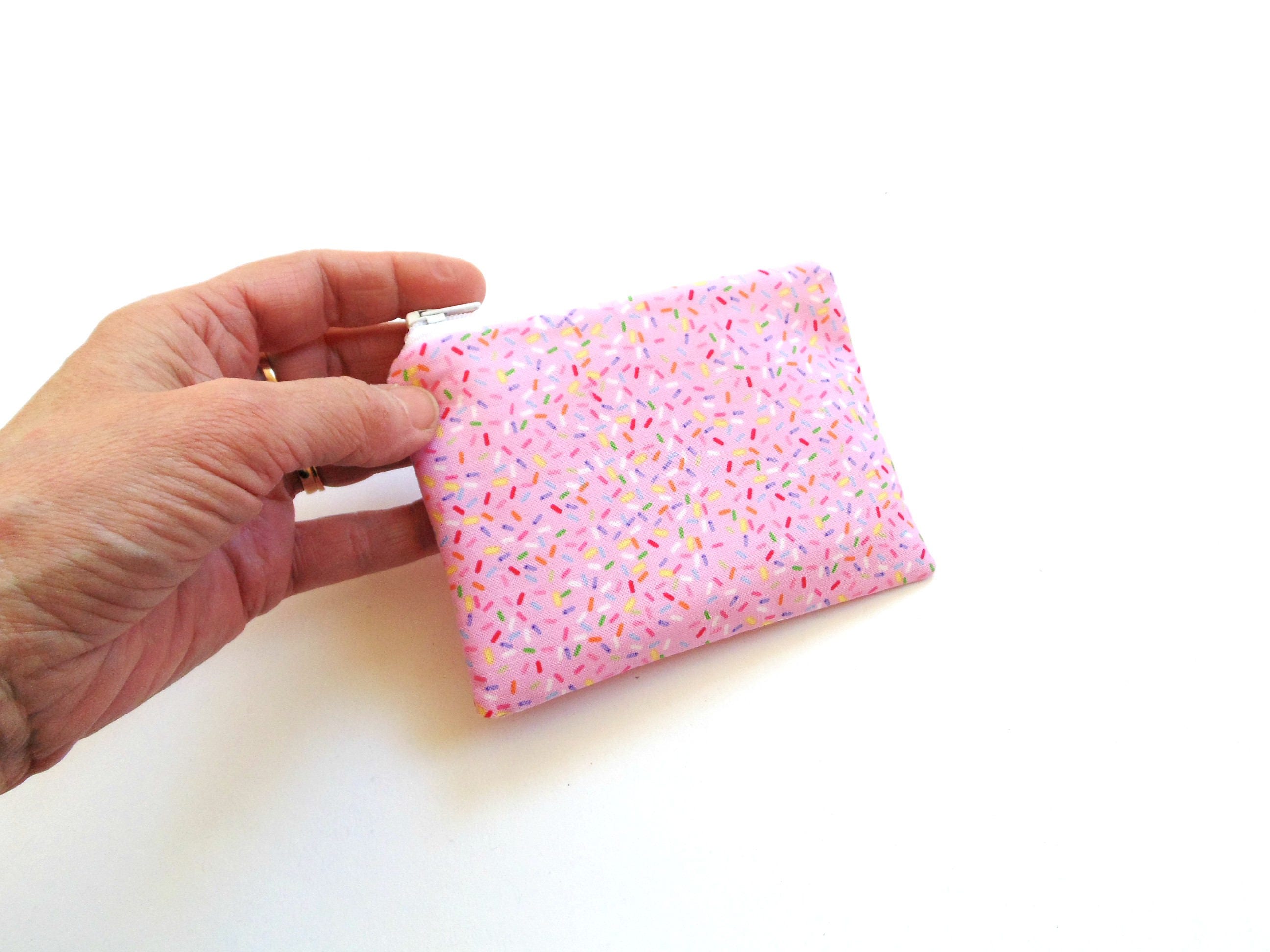 Zipper coin pouch pink cotton fabric padded change purse Etsy