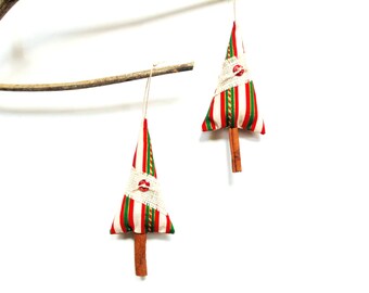 One Cinnamon stick Christmas tree ornament, Balsam pine filling, secret Santa gift under 10