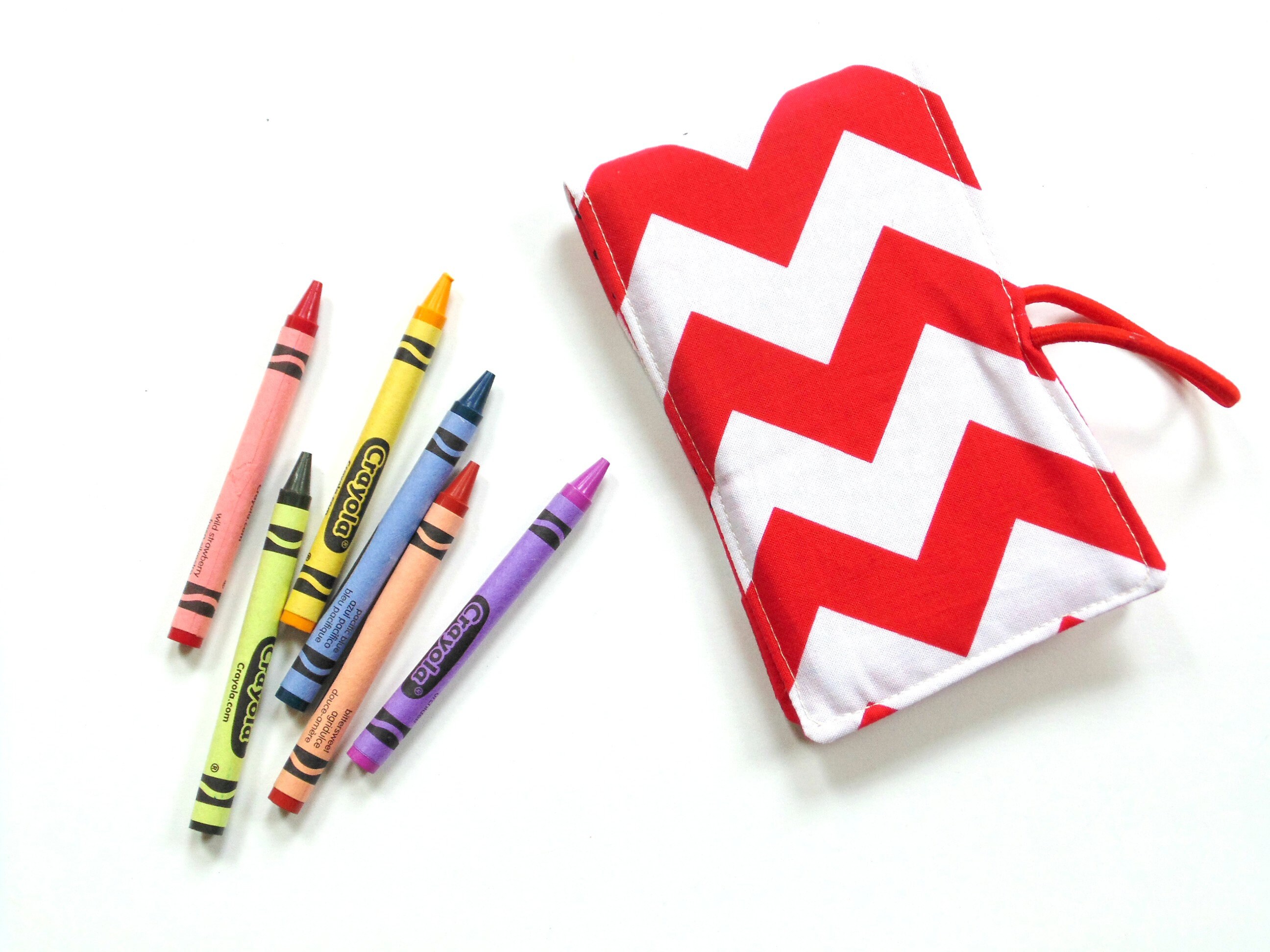 Crayon wrap with 6 crayons chevron fabric kids birthday gift Etsy