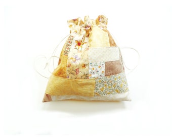 Patchwork tote bag, yellow quilted project pouch, travel bag