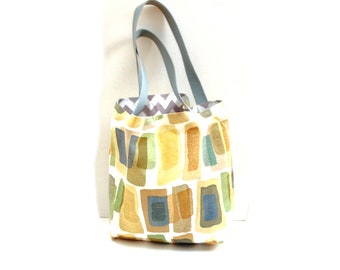 Large reversible tote, reusable shopping market bag, cotton linen earth tones