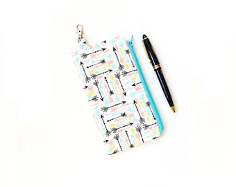 Small fabric pen case, clip on zipper pouch for planners or binders