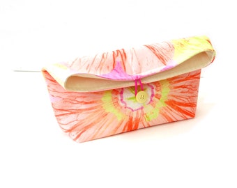 Summer clutch, fold over purse, cosmetic pouch, citrus colors handbag