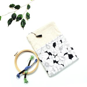 Small craft embroidery project floral bag, planner reader zipper pouch