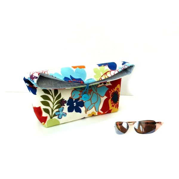Clutch bag fold over purse, bright floral colors