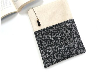 Fabric book sleeve with pocket, small paperbacks, zipper pouch, small project bag