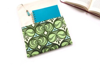 Large zipper pouch project bag, craft embroidery hoop storage, hardcover paperback book sleeve