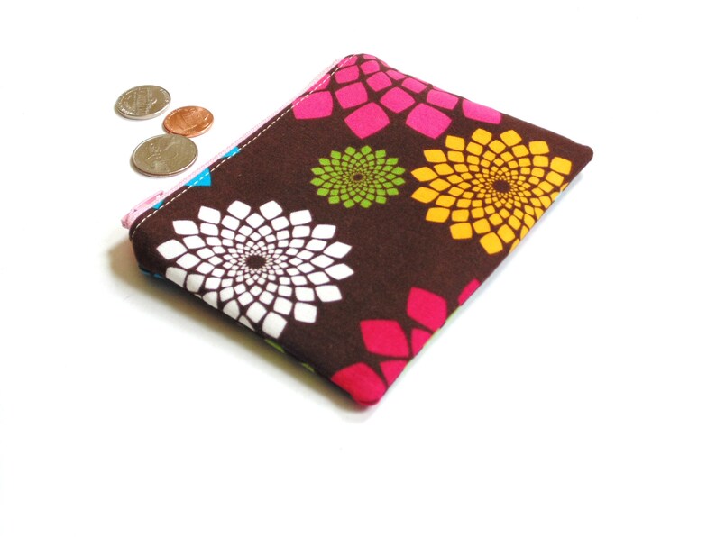 Floral coin purse zipper pouch bold modern cotton fabric women teen small wallet