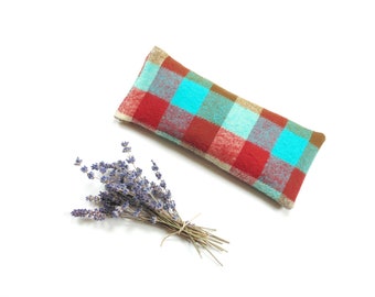 Lavender eye pillow made in soft plaid flannel, microwave heating pad, or freezer use