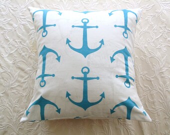 Large summer pillow, ships anchor, nautical beach theme, 20 inch cushion complete with insert