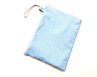 Zipper pouch wet bag, 9 x 12, wristlet strap, waterproof lining for beach swimsuits, gym sports or wet clothes