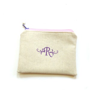 Custom change purse, personalized zipper pouch, embroidered with initial or name image 8