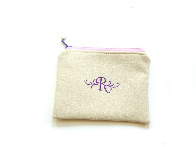 Custom change purse, personalized zipper pouch, embroidered with initial or name image 8