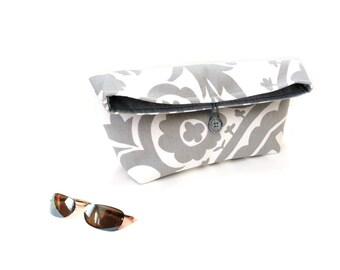 Fold over clutch purse, button closure, cosmetic bag