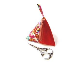 Small zipper pouch, paisley pyramid bag for notions, earbuds, accessories