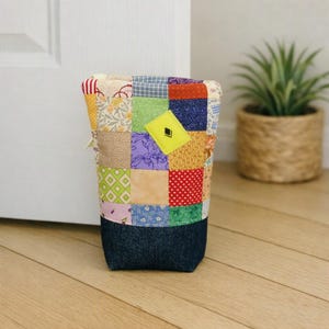 Patchwork cotton fabric doorstop with zipper top, easy to fill