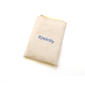 Personalized custom padded book sleeve, small or large, plain or embroidered natural linen fabric