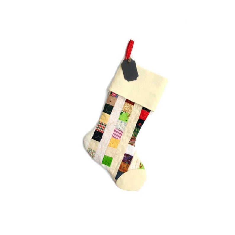 Quilted patchwork Christmas stocking.