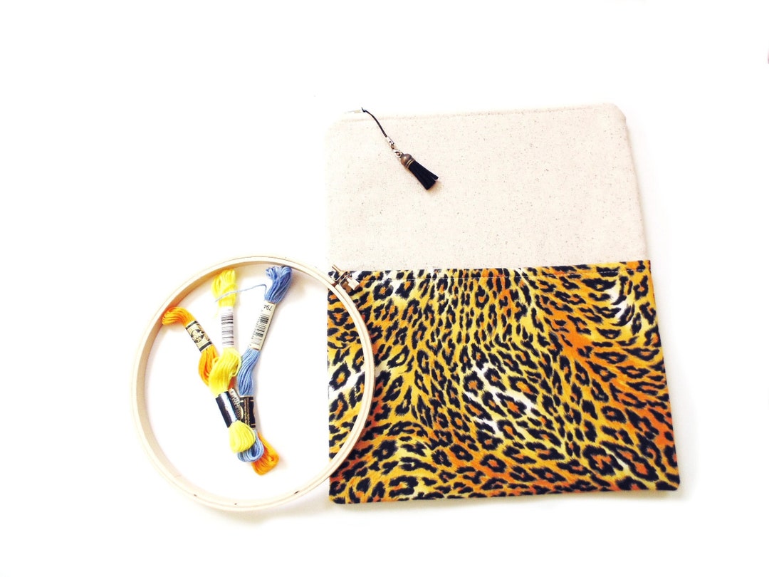 Large Zipper Pouch Project Bag Cheetah Fabric Book Sleeve Etsy