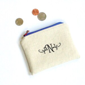 Custom change purse, personalized zipper pouch, embroidered with initial or name image 5