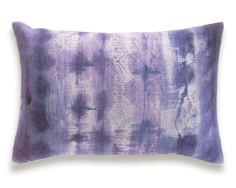 Purple Violet Mauve Beige Decorative Lumbar Pillow Cover 12x18 inch Natural Linen One Of A Kind