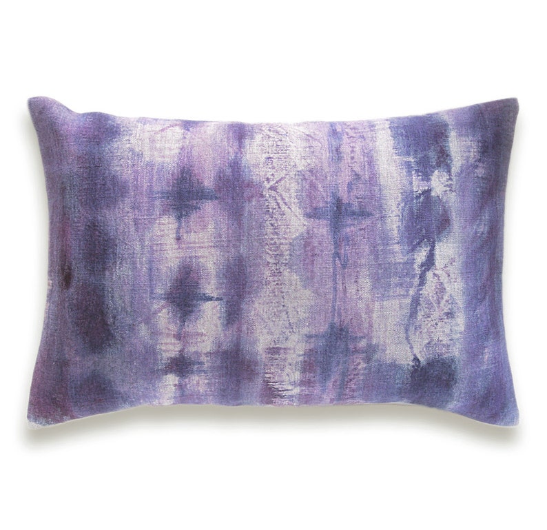 Purple Violet Mauve Beige Decorative Lumbar Pillow Cover 12x18 inch Natural Linen One Of A Kind image 1