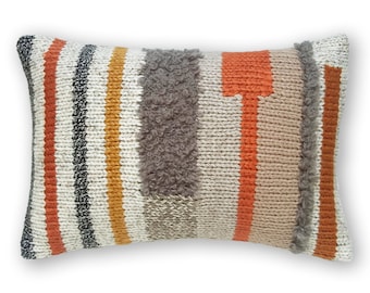 Multi-color Knit Pillow Cover Off White Cream Mustard Yellow Rust Orange Neutral Black White Taupe Grey Flax Beige  12 x 18 inch Wool Linen