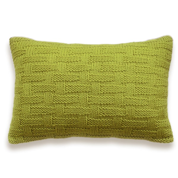 Basket Weave Hand Knit Pillow Cover In Pistachio Green Lime Citron Yellow-green 12 x 18 inch Textured Wool Natural Linen