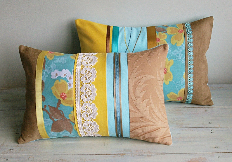 Aqua Yellow Caramel Lumbar Pillow Case 12 x 18 in IRMA DESIGN Etsy