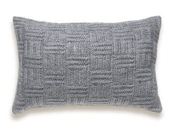 Basket Weave Knit Pillow Cover In Grey 12 x 18 inch Textured Wool Cotton