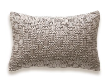 Basket Weave Knit Pillow Cover In Taupe Beige 12 x 18 inch Textured Wool Natural Linen