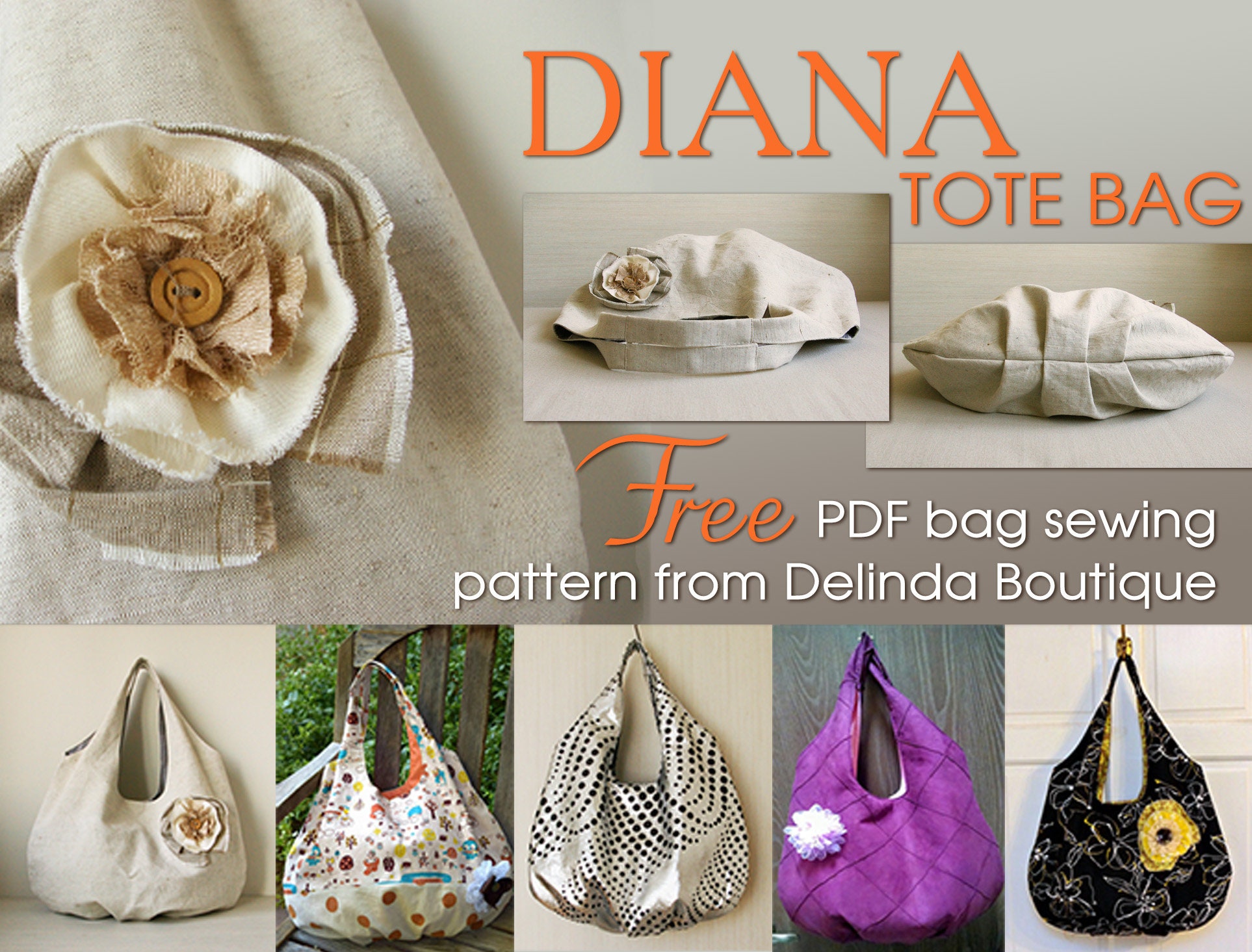 Sewing Pattern Hobo Tote Bag PDF Download plait Handle 