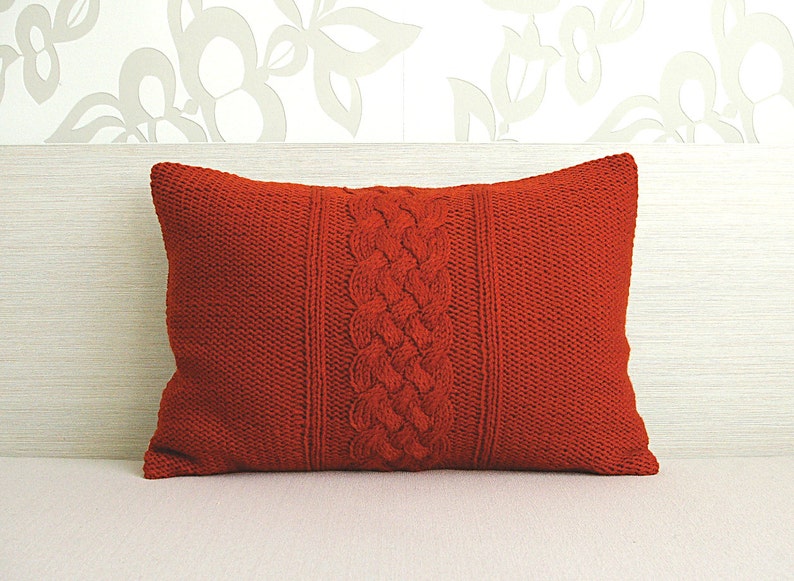 Cable Knit Pillow Cover In Terracotta Red 12x18 inch Textured Etsy