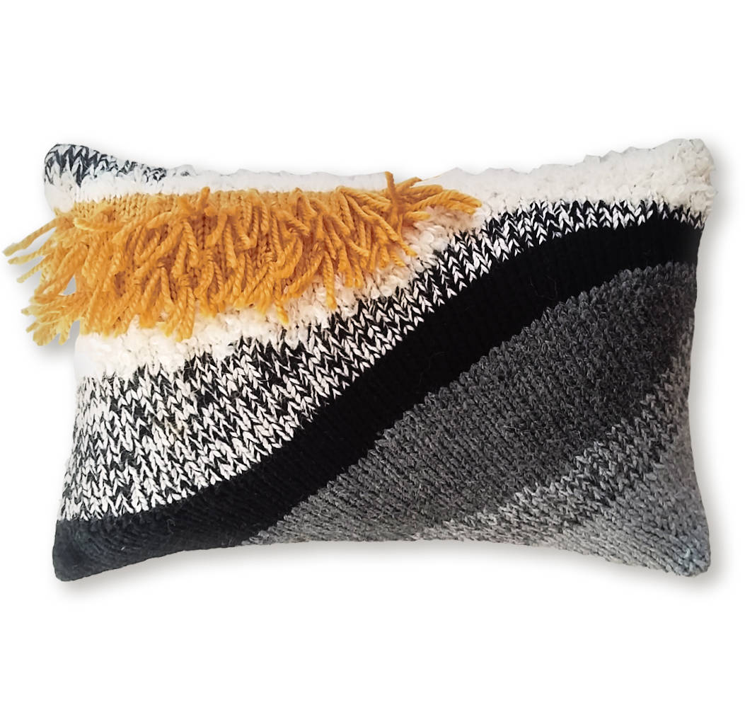 Abstract Knit Pillow Cover In Black White Melange Cream Etsy