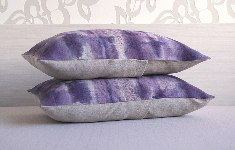 Purple Violet Mauve Beige Decorative Lumbar Pillow Cover 12x18 inch Natural Linen One Of A Kind image 3