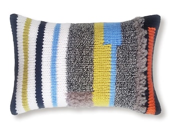 Multi-color Knit Pillow Cover Black White Mustard Yellow Orange Azure Blue Taupe Grey  12 x 18 inch Wool Cotton whimsical melange texture