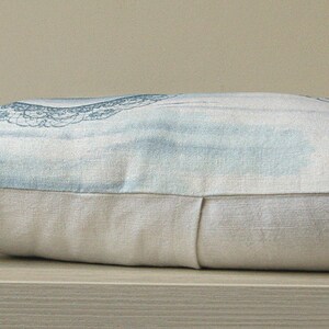 Pastel Blue White Lace Print Lumbar Pillow Cover 12x18 inch Natural Linen OOAK image 3