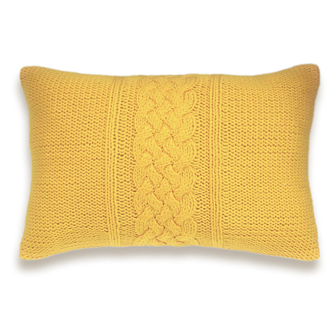 Decorative Cable Knit Pillow Cover in Yellow 12x18 Inch Wool Etsy