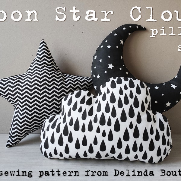 Moon Star Cloud Pillows PDF Naaipatroon 2 maten (12" en 20") INSTANT Download 3 eenvoudige naaipatronen DIY baby cadeau knuffel meisje jongen kinderen