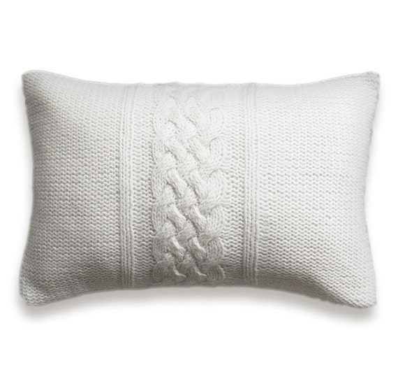 Decorative Cable Knit Pillow Cover in Pure White 12x18 Inch Lumbar Cushion Wool Cotton Etsy Canada