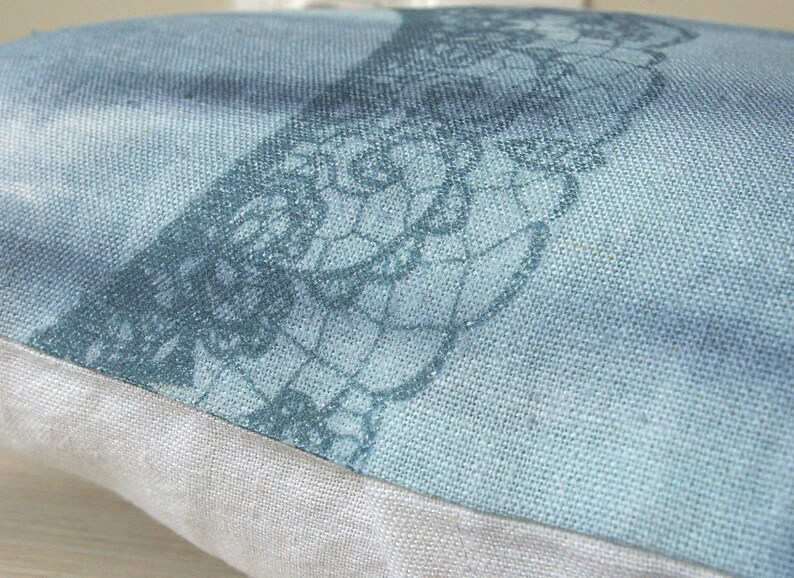Pastel Blue White Lace Print Lumbar Pillow Cover 12x18 inch Natural Linen OOAK image 4