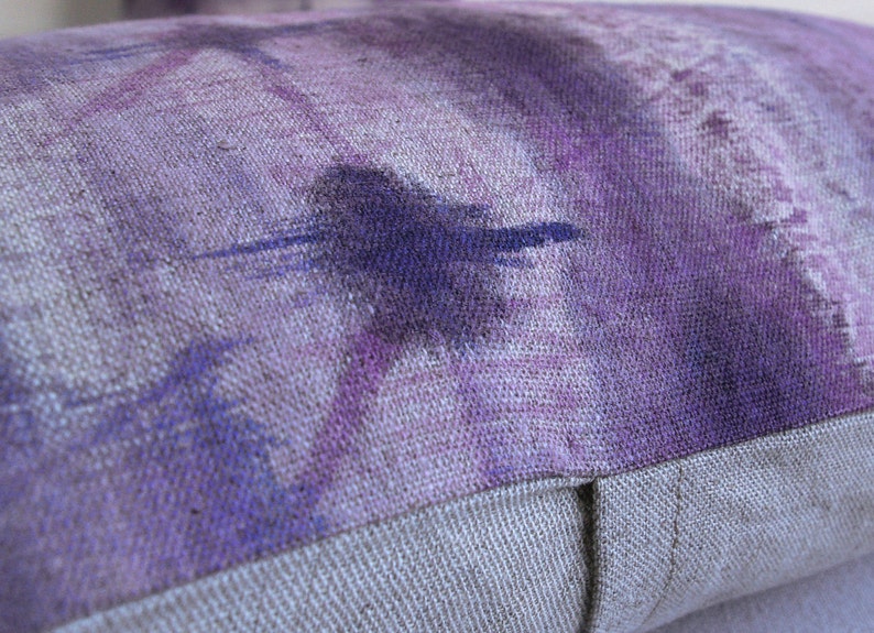 Purple Violet Mauve Beige Decorative Lumbar Pillow Cover 12x18 inch Natural Linen One Of A Kind image 2