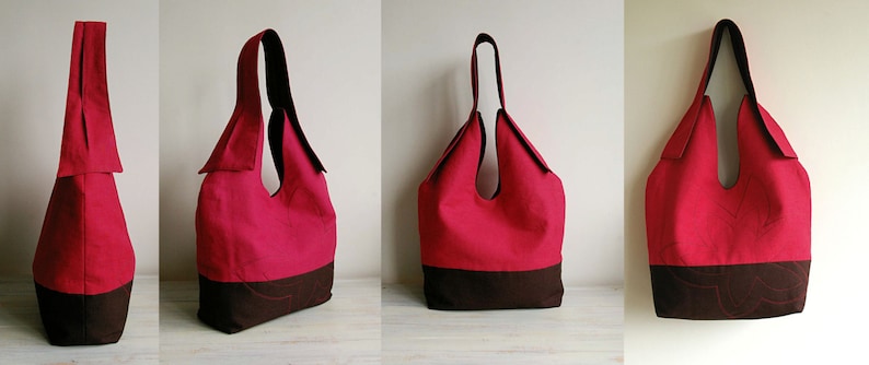 Dark Chocolate Red Linen Cotton Tote Bag / Shoulder Bag / - Etsy