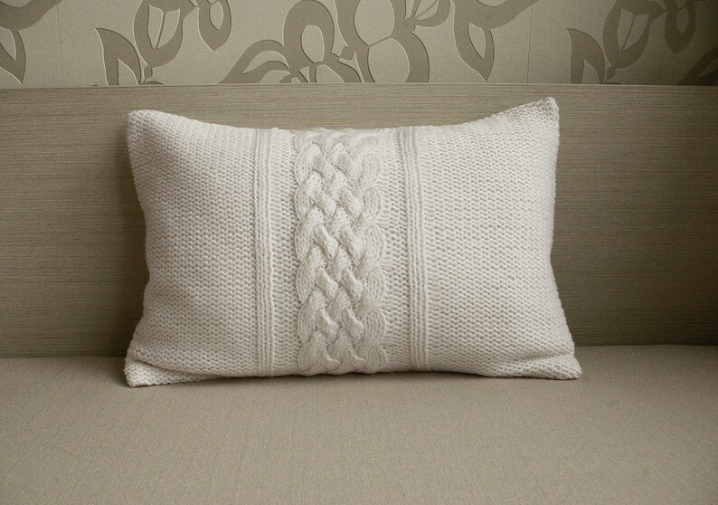 Decorative Cable Knit Pillow Cover in Pure White 12x18 Inch Etsy