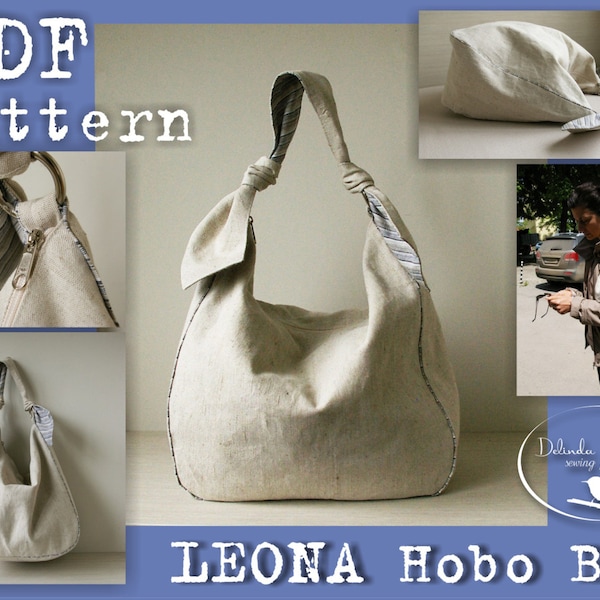 PDF Sewing Pattern to make Hobo Bag Sling Tote Leona INSTANT DOWNLOAD knot strap handbag Buy one tutorial and get one free