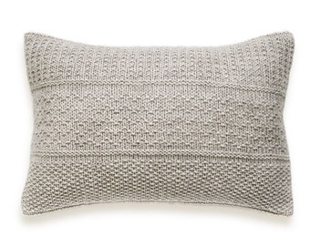 Seed Stitch Knit Pillow Cover In Flax Beige  or Grey 12 x 18 inch Chevron Textured Wool Natural Linen