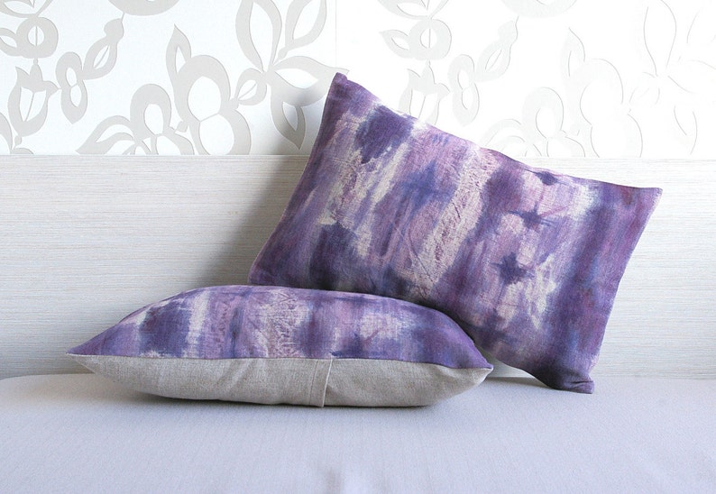 Purple Violet Mauve Beige Decorative Lumbar Pillow Cover 12x18 inch Natural Linen One Of A Kind image 4